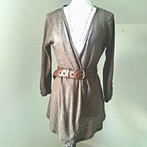 Project J Linen Open Front Cardigan with Button Up Sleeves